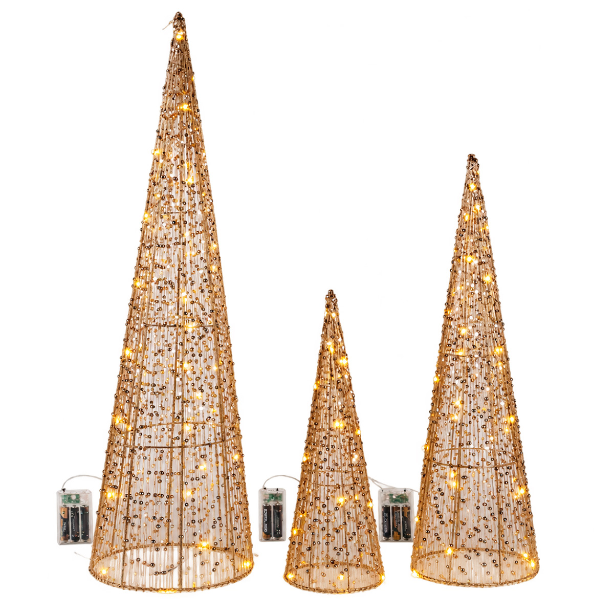 LED DECORATIVE CHRISTMAS CONE SET GOLD 40/60/80CM 3 PIECES