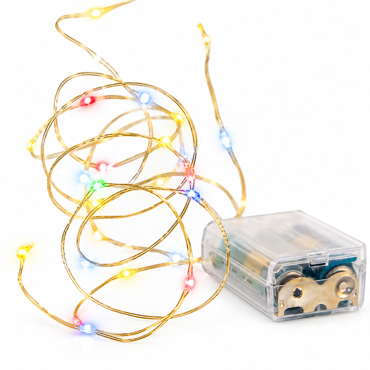50 MINI LED BATTERY CHRISTMAS STRING LIGHTS, MULTICOLOR, SILVER COPPER CABLE