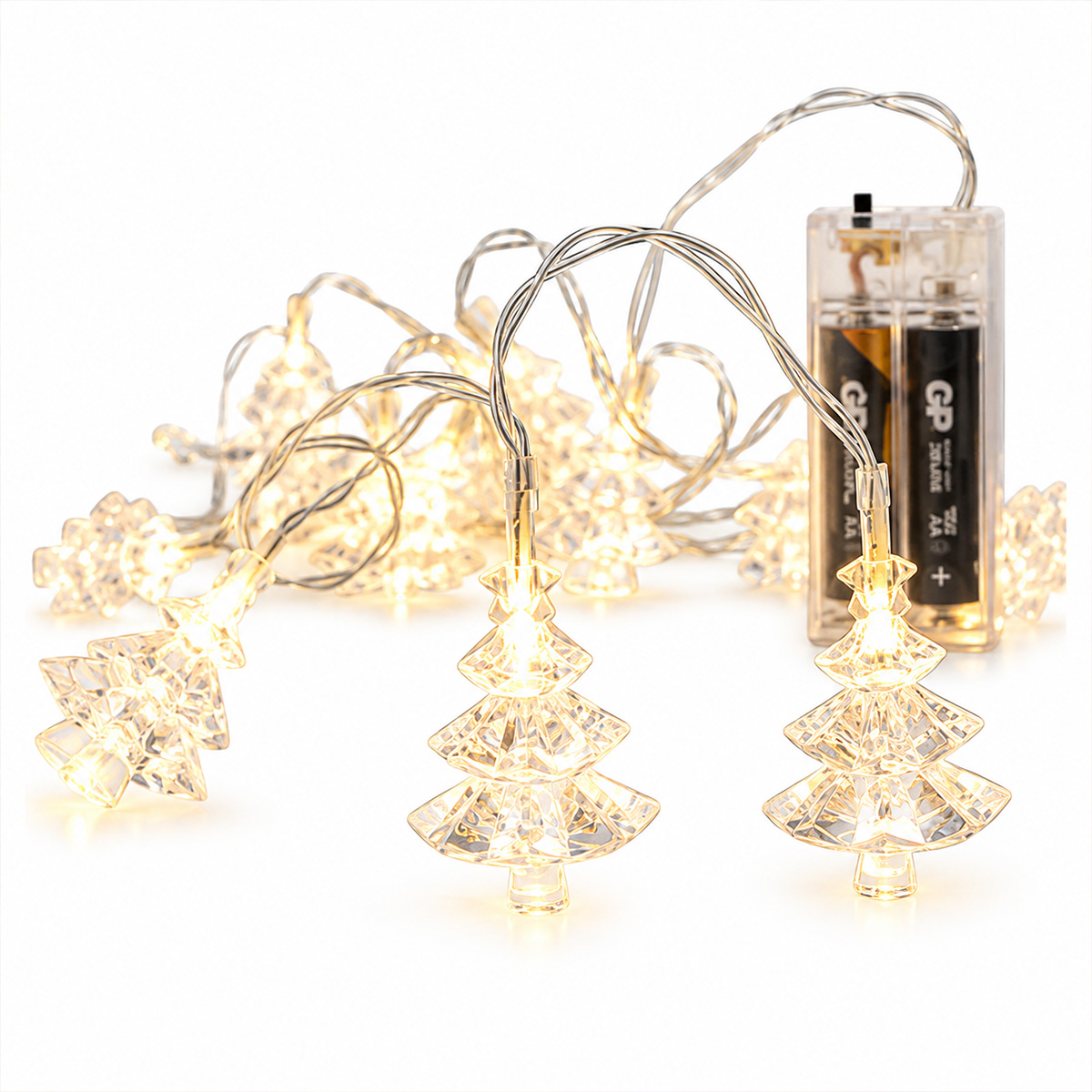 10 LED ACRYLIC CHRISTMAS TREE STRING LIGHTS, WARM WHITE, BATTERY OPERATED