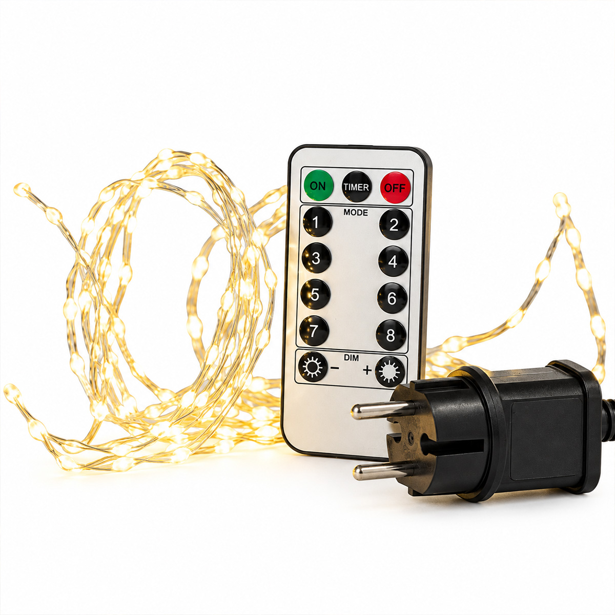 300 MINI LED CHRISTMAS STRING LIGHTS WITH REMOTE CONTROL, WARM WHITE, SILVER COPPER CABLE IP44