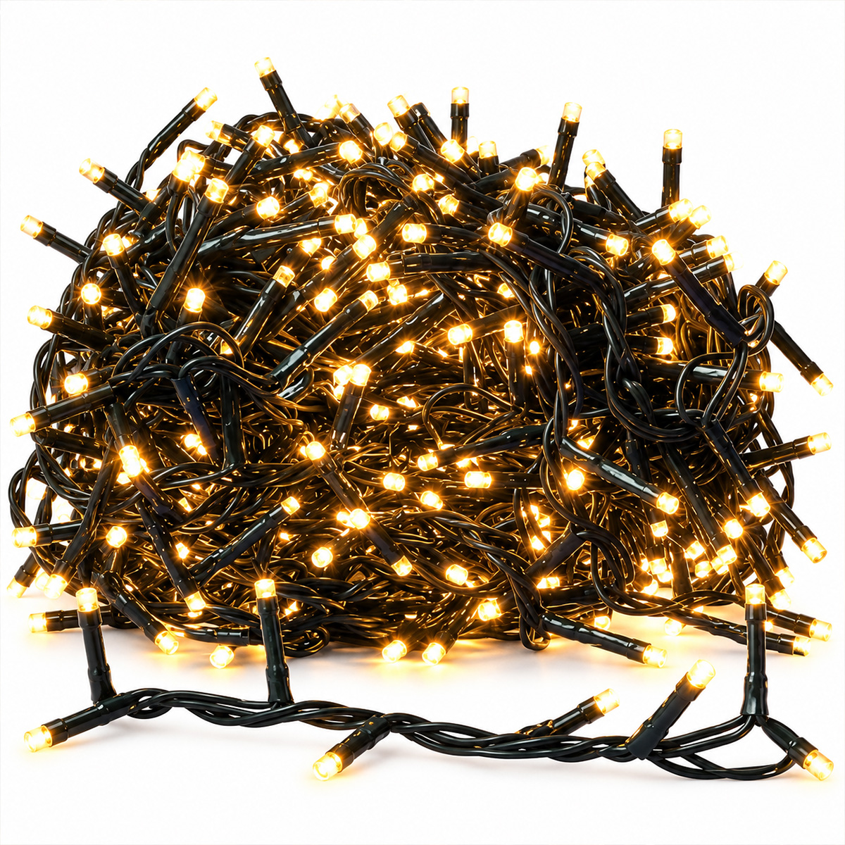 1500 LED DENSE CHRISTMAS STRING LIGHTS WITH 8 PROGRAMS & MEMORY, WARM WHITE, GREEN CABLE IP44