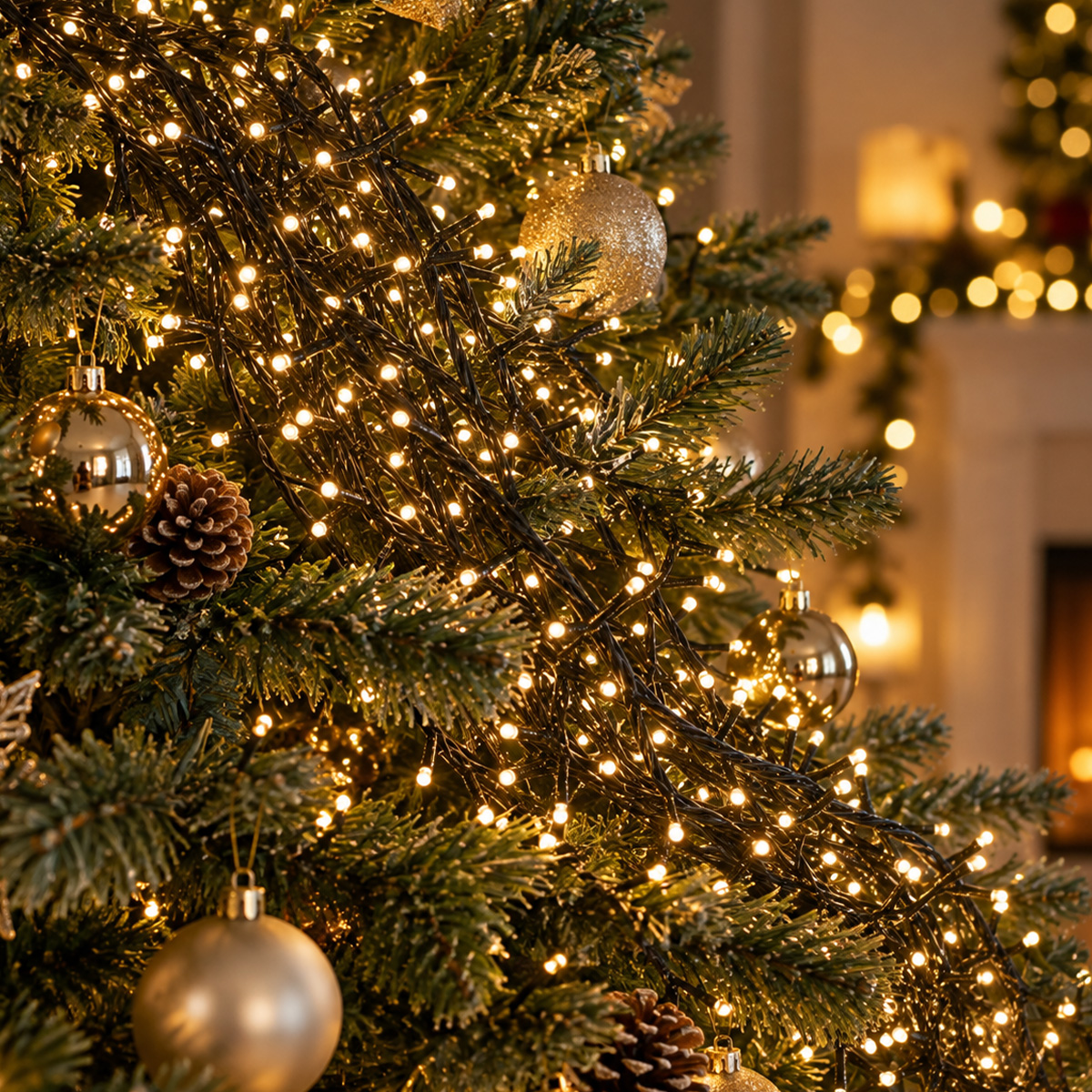 1500 LED DENSE CHRISTMAS STRING LIGHTS WITH 8 PROGRAMS & MEMORY, WARM WHITE, GREEN CABLE IP44 - Image 2