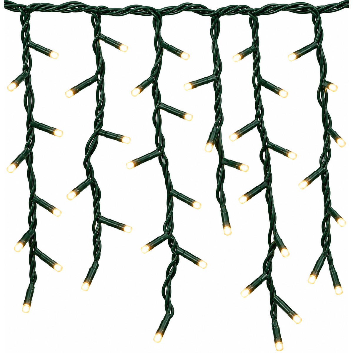 144 LED ICICLE CHRISTMAS LIGHTS, WARM WHITE, GREEN RUBBER CABLE, 300X60CM IP65