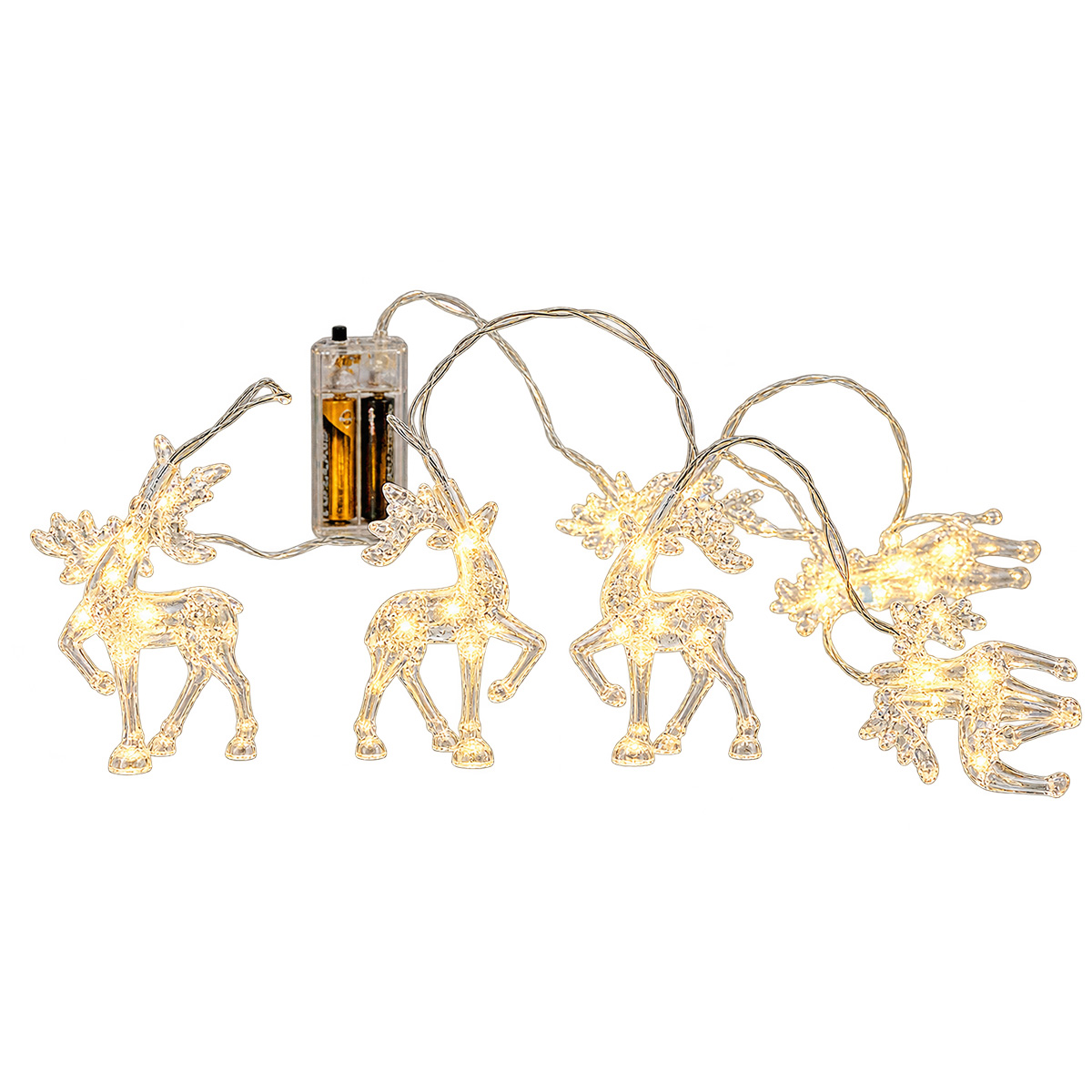 10 LED ACRYLIC REINDEER CHRISTMAS STRING LIGHTS, WARM WHITE, BATTERY OPERATED