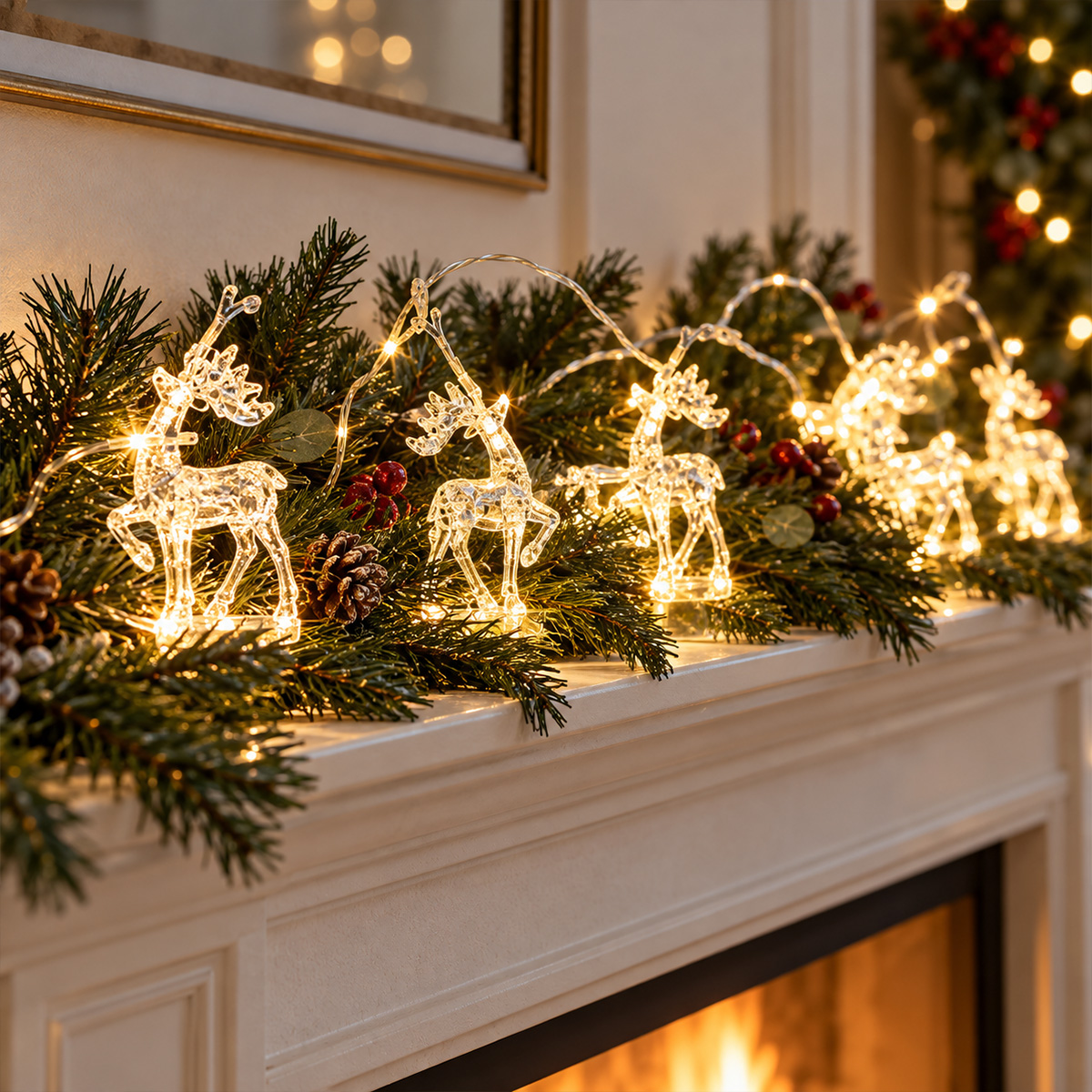 10 LED ACRYLIC REINDEER CHRISTMAS STRING LIGHTS, WARM WHITE, BATTERY OPERATED - Image 2