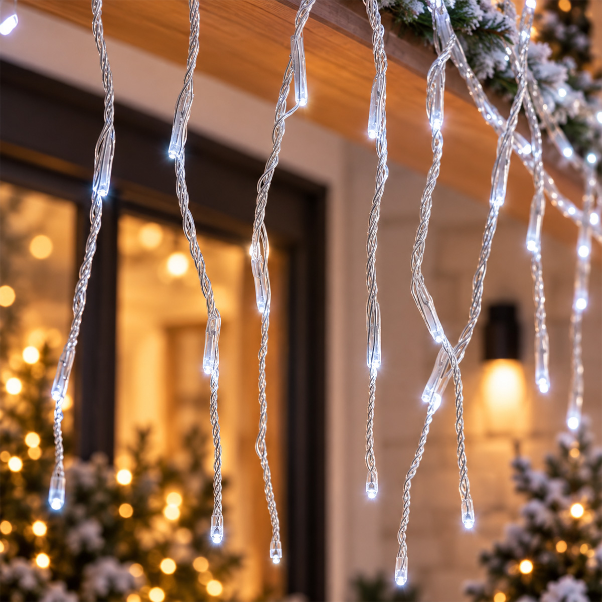 CHRISTMAS LED CURTAIN LIGHTS 240 WHITE LED 3MM WITH 8 FUNCTIONS & MEMORY, TRANSPARENT PVC CABLE, 31V ADAPTOR, 2X1M, IP44 - Image 2