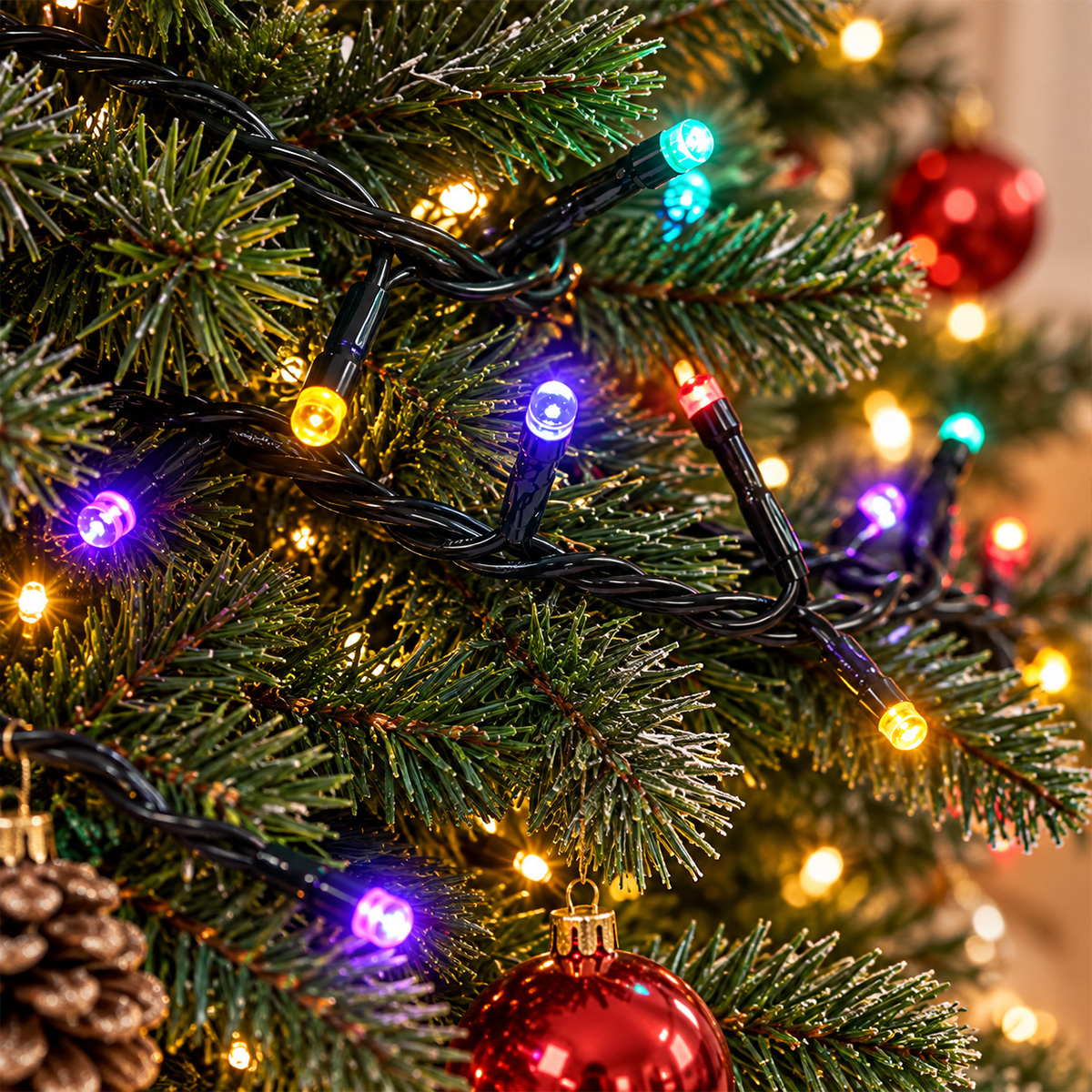 CHRISTMAS STRING LIGHTS 300 MULTICOLOUR LEDS 3MM WITH 8 FUNCTIONS & MEMORY, GREEN PVC CABLE 14.95M, 31V ADAPTOR IP44 - Image 2