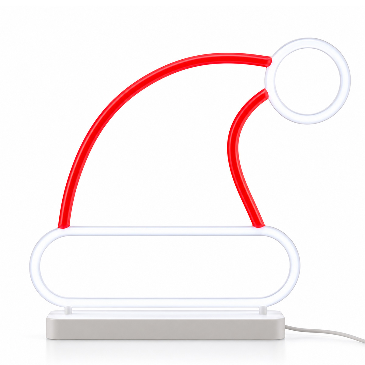CHRISTMAS HAT RED WITH WHITE NEON LED LIGHT TUBE, WITH TRANSFORMER 4.5V 30X27CM