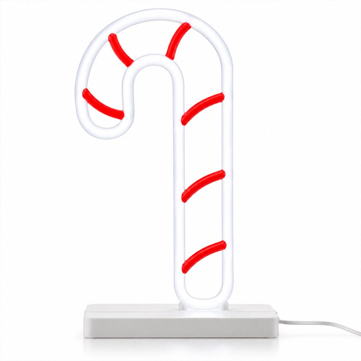 CHRISTMAS CANE RED WITH WHITE NEON LED LIGHT TUBE, WITH TRANSFORMER 4.5V 18X33CM