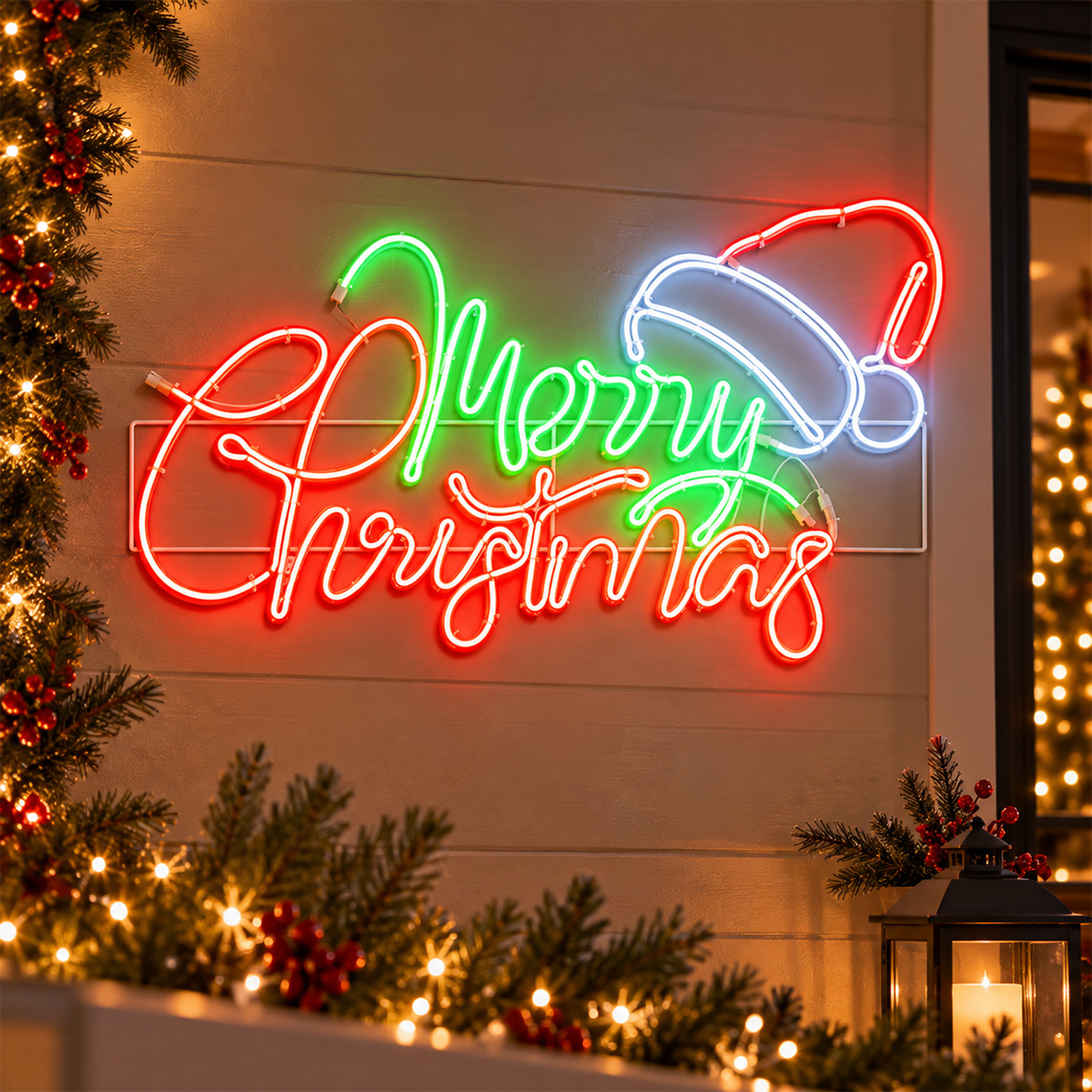 LED NEON MERRY CHRISTMAS LIGHT SIGN WITH MOTION EFFECT, MULTICOLOR, 94X43CM IP44 - Image 2