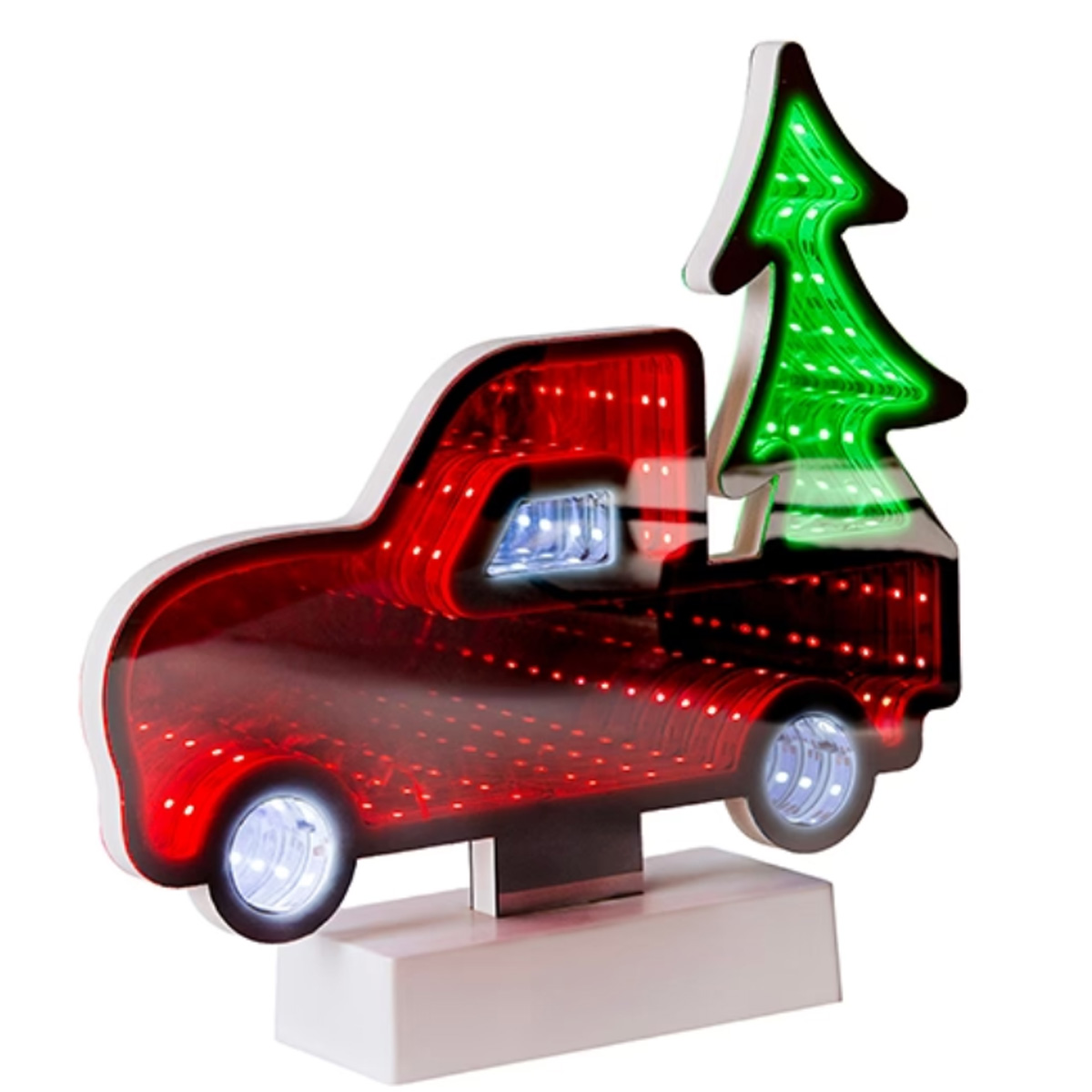 INFINITY MIRROR CHRISTMAS PICKUP TRUCK WITH TREE, 40 LED BATTERY OPERATED DECORATION