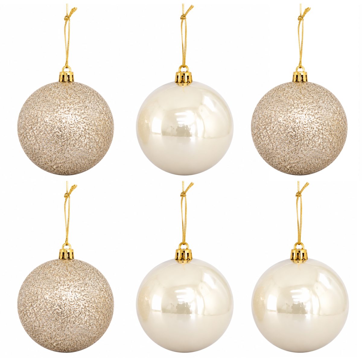 CHRISTMAS PLASTIC BALLS BEIGE 8CM 6PCS