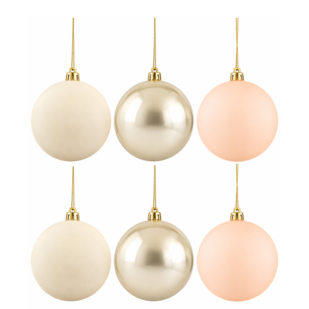 CHRISTMAS PLASTIC BALL 8CM 6PCS IVORY