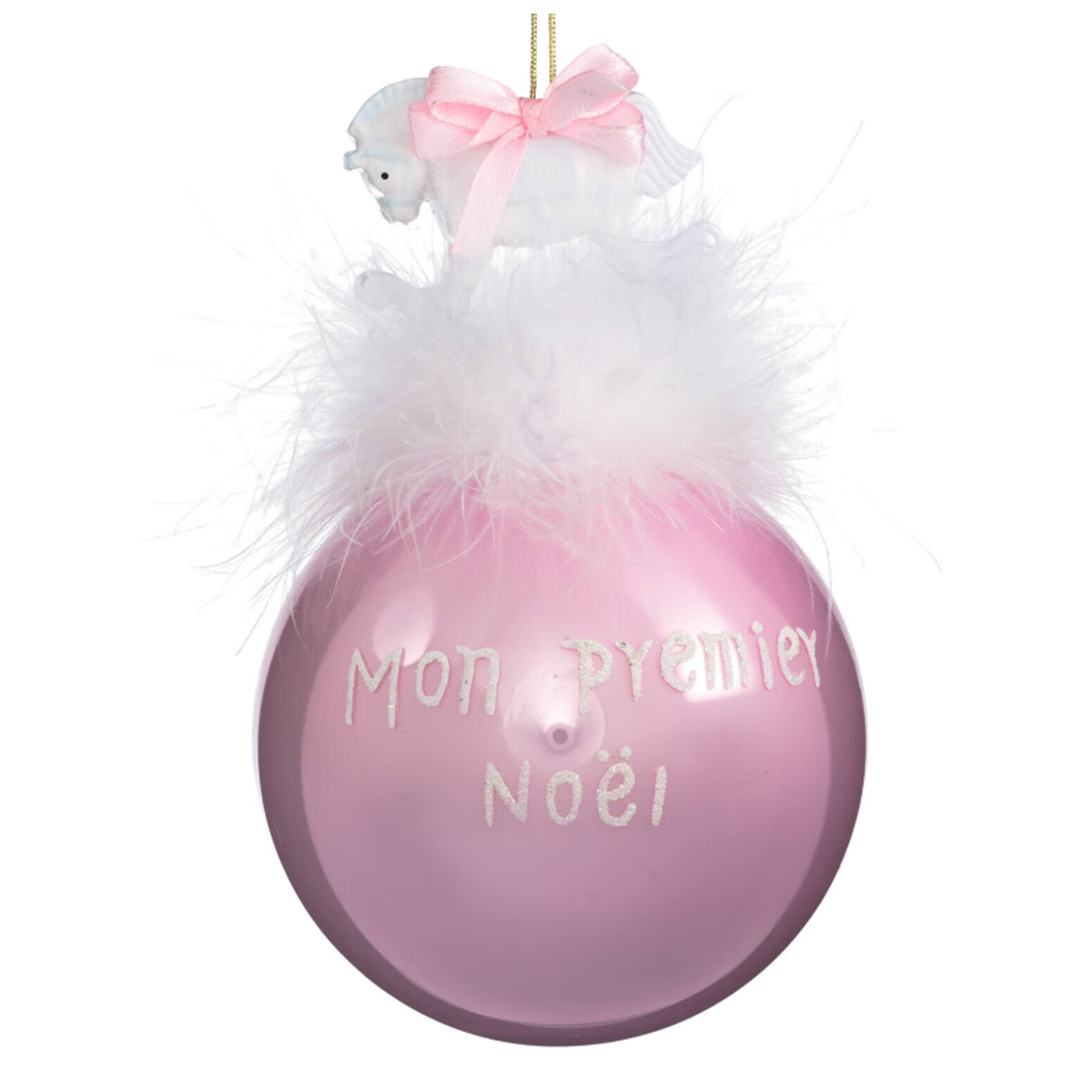 CHRISTMAS BALL 9CM PINK WITH FEATHER