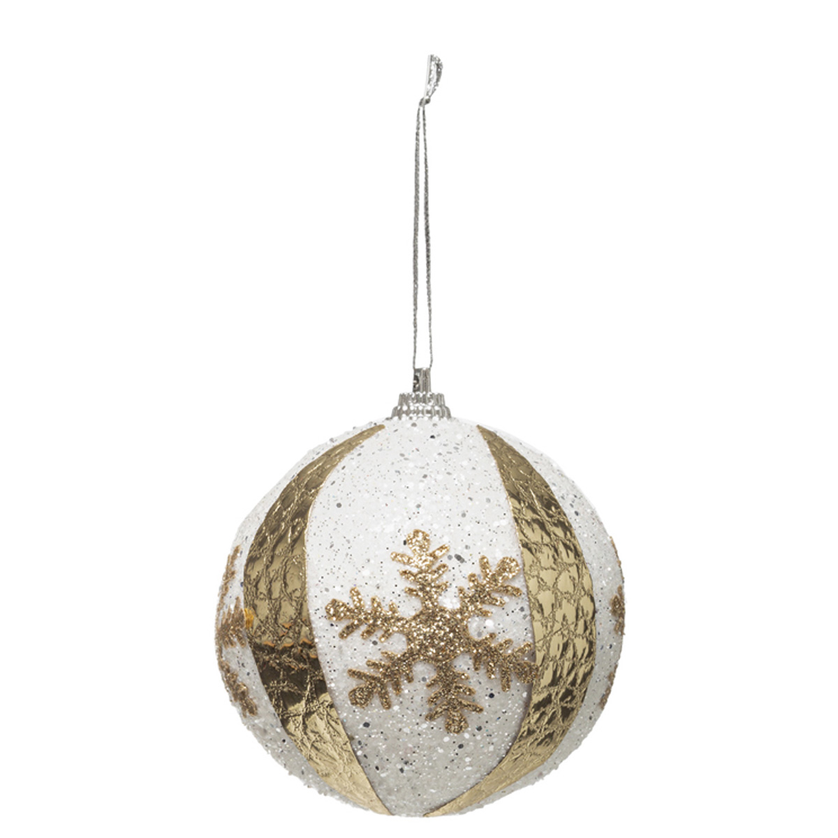 CHRISTMAS BALL GOLD WITH WHITE 8CM