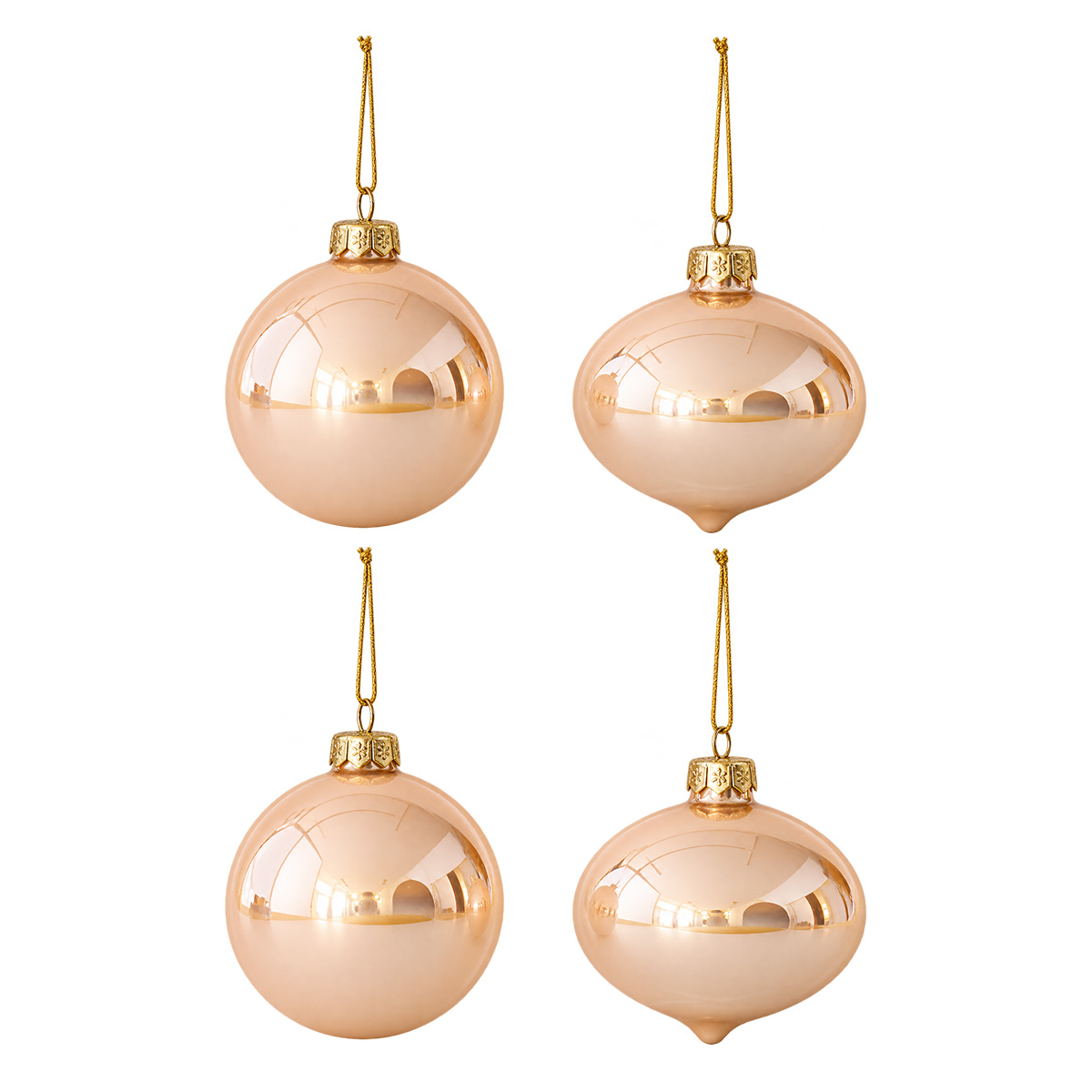 CHRISTMAS GLASS BALL, PINK, PEARL, 2 SHAPES, SET OF 4PCS