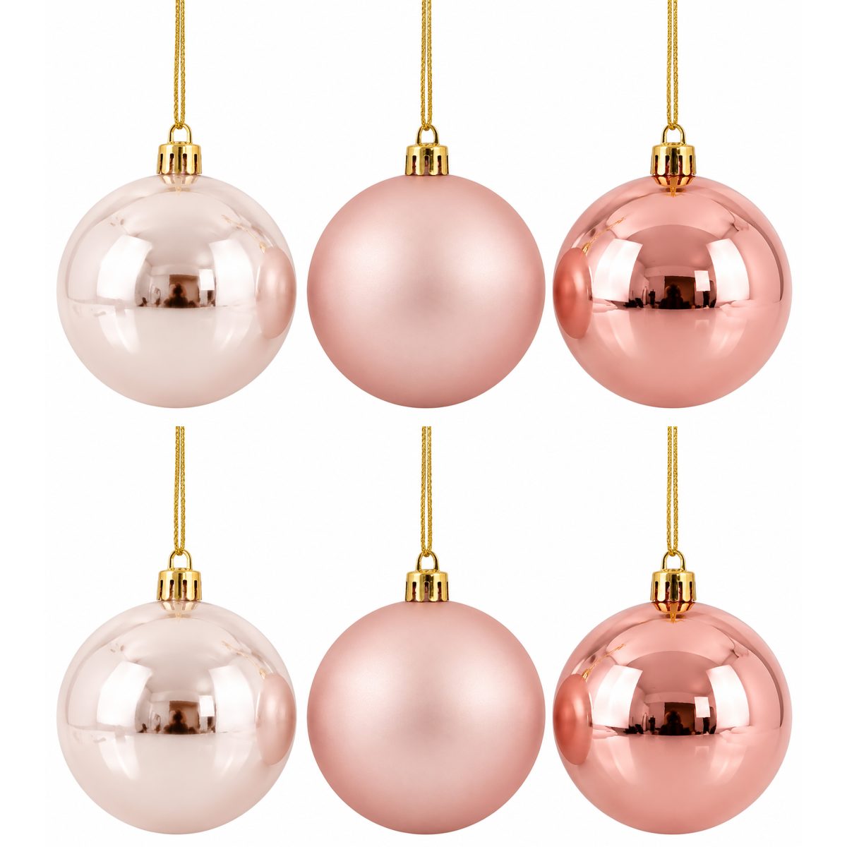 CHRISTMAS BALL PLASTIC, PINK RETRO, SET OF 6PCS, 10CM