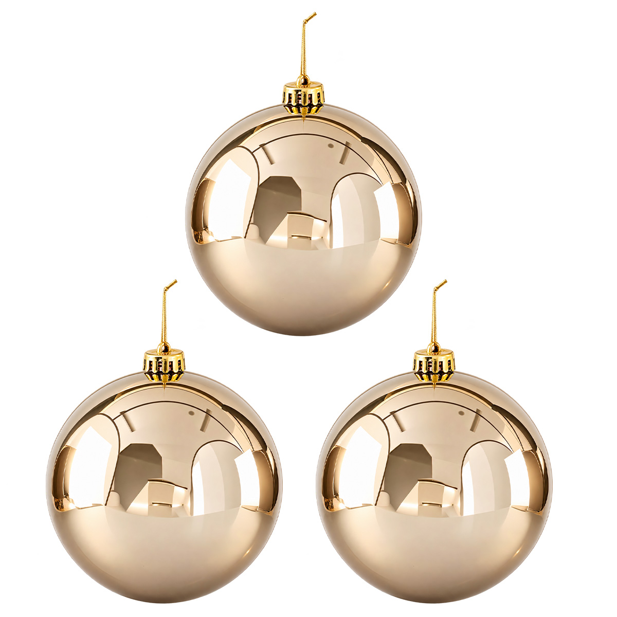 CHRISTMAS BALL PLASTIC, CHAMPAGNE, GLOSSY, SET OF 3PCS, 15CM