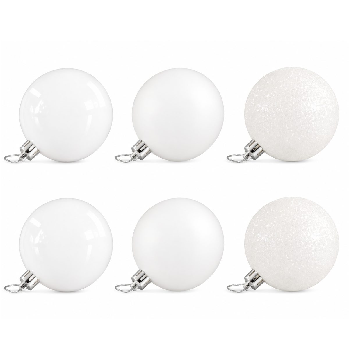 CHRISTMAS PLASTIC BALLS WHITE 6CM 6PCS