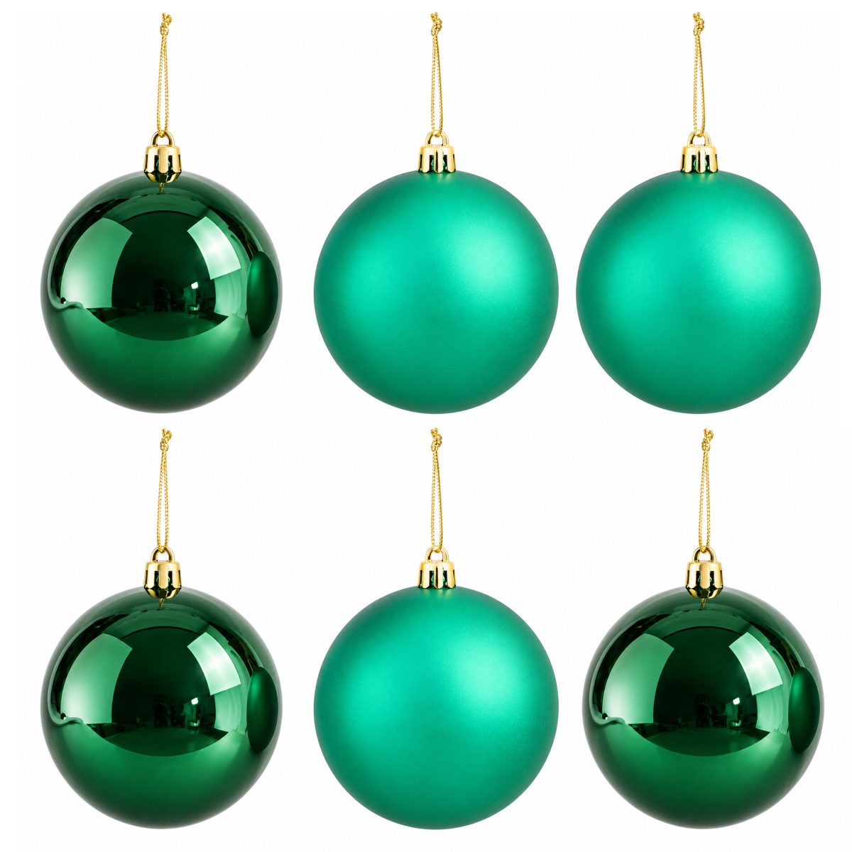 CHRISTMAS PLASTIC BALLS DARK GREEN, 3 SHINY AND 3 WITH GLITTER 10CM 6PCS