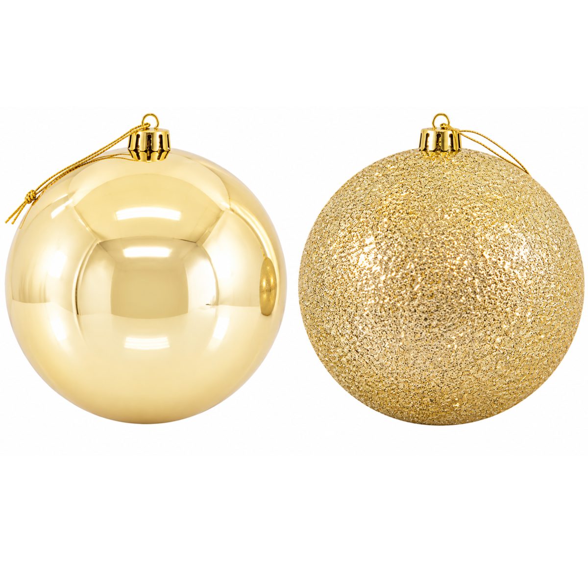 CHRISTMAS PLASTIC BALL GOLD 20CM 2PCS