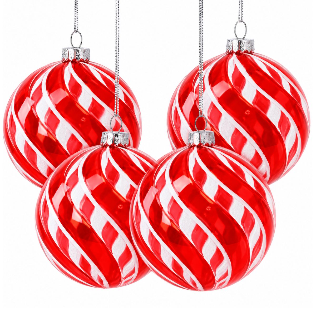 CHRISTMAS GLASS CANDY BALLS TRANSPARENT 10CM 4PCS
