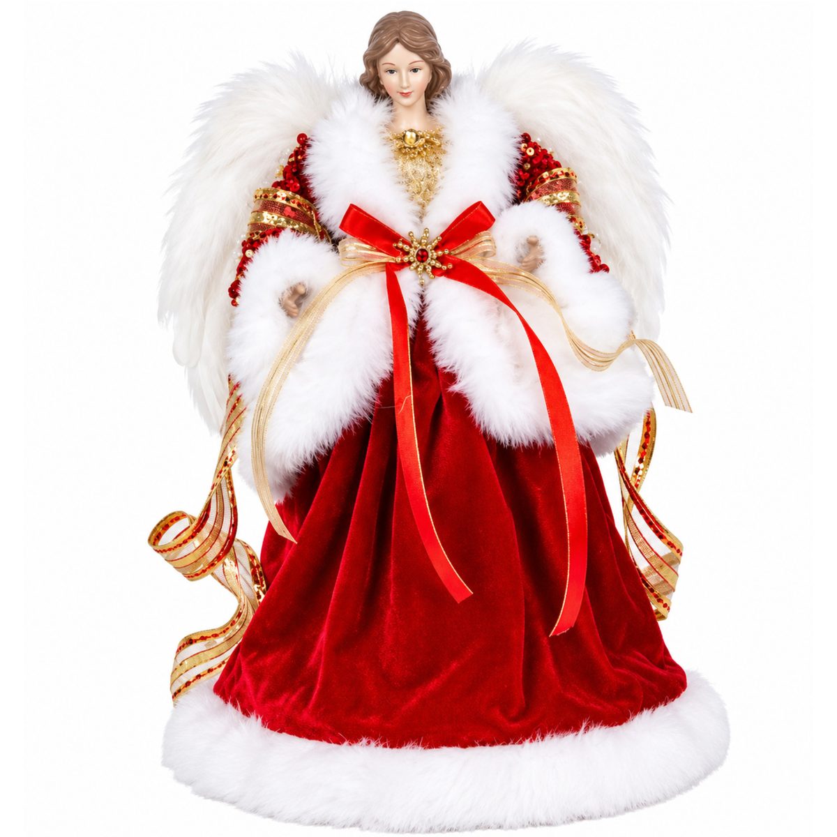 CHRISTMAS TREE TOP ANGEL WITH RED VELVET DRESS 30CM