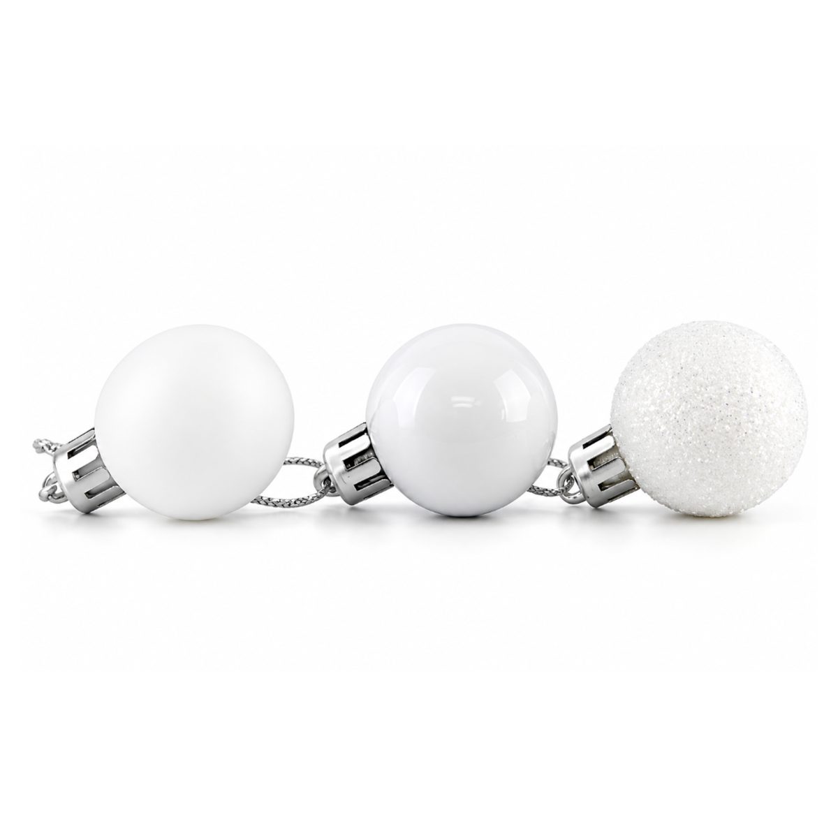 CHRISTMAS PLASTIC BALLS WHITE 3CM 24PCS