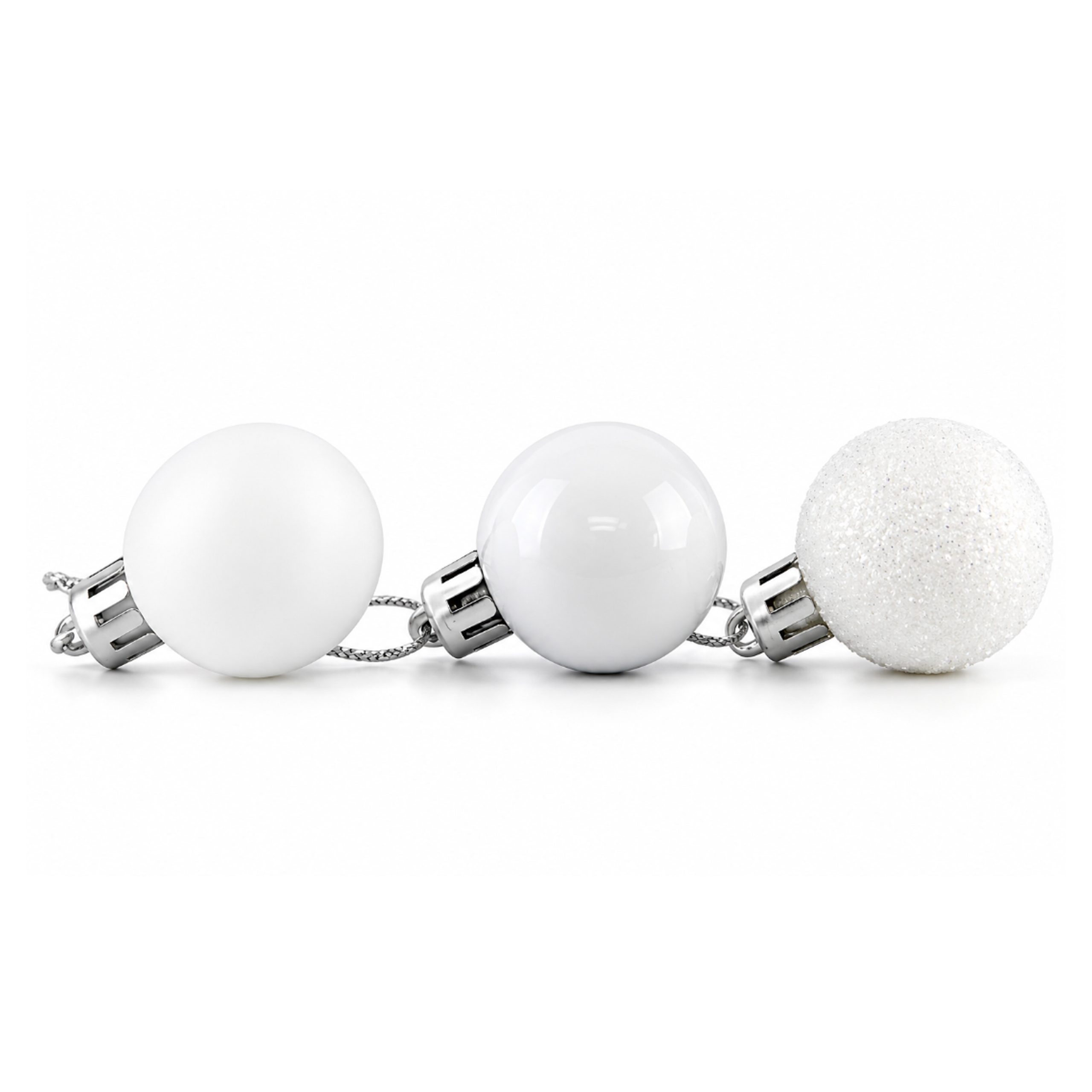 CHRISTMAS PLASTIC BALLS WHITE 3CM 24PCS