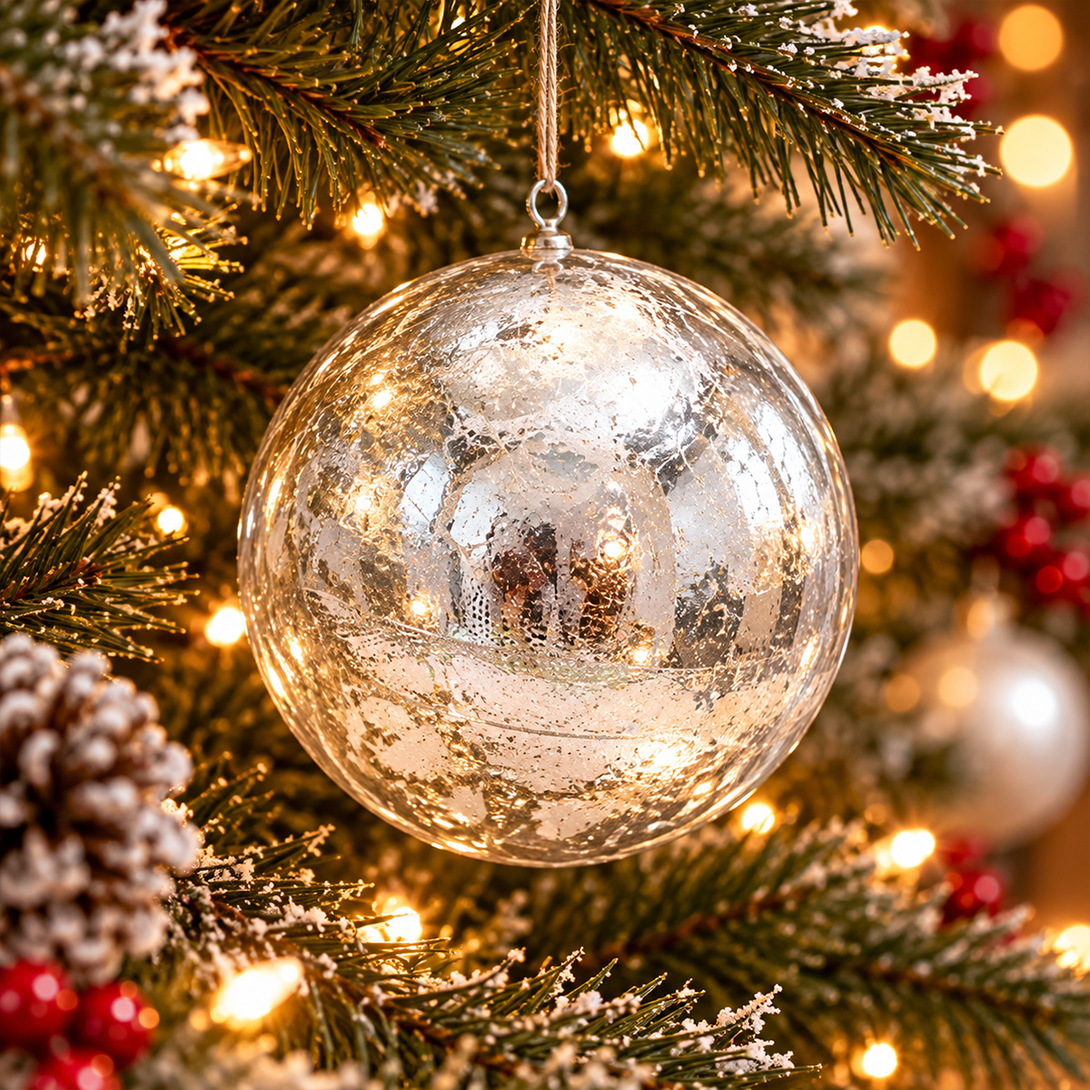 SILVER METALLIC CHRISTMAS BAUBLE 20 CM - Image 2