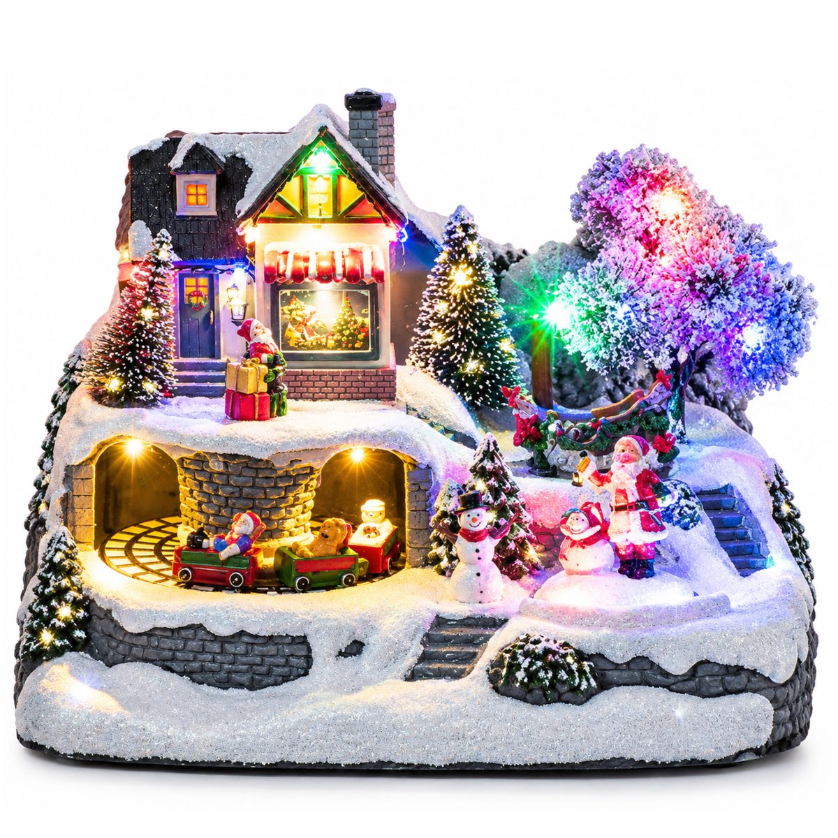 CHRISTMAS LANDSCAPE WITH SNOWMEN AND ELVES WITH MUSIC AND MOTION