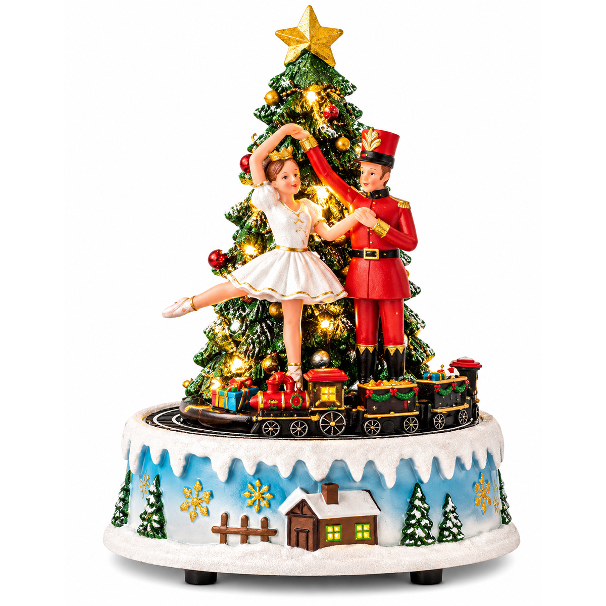 CHRISTMAS TREE WITH DANCERS AND 8 LED TRAIN WITH MUSIC AND MOTION 14.5X14.5X20.5CM