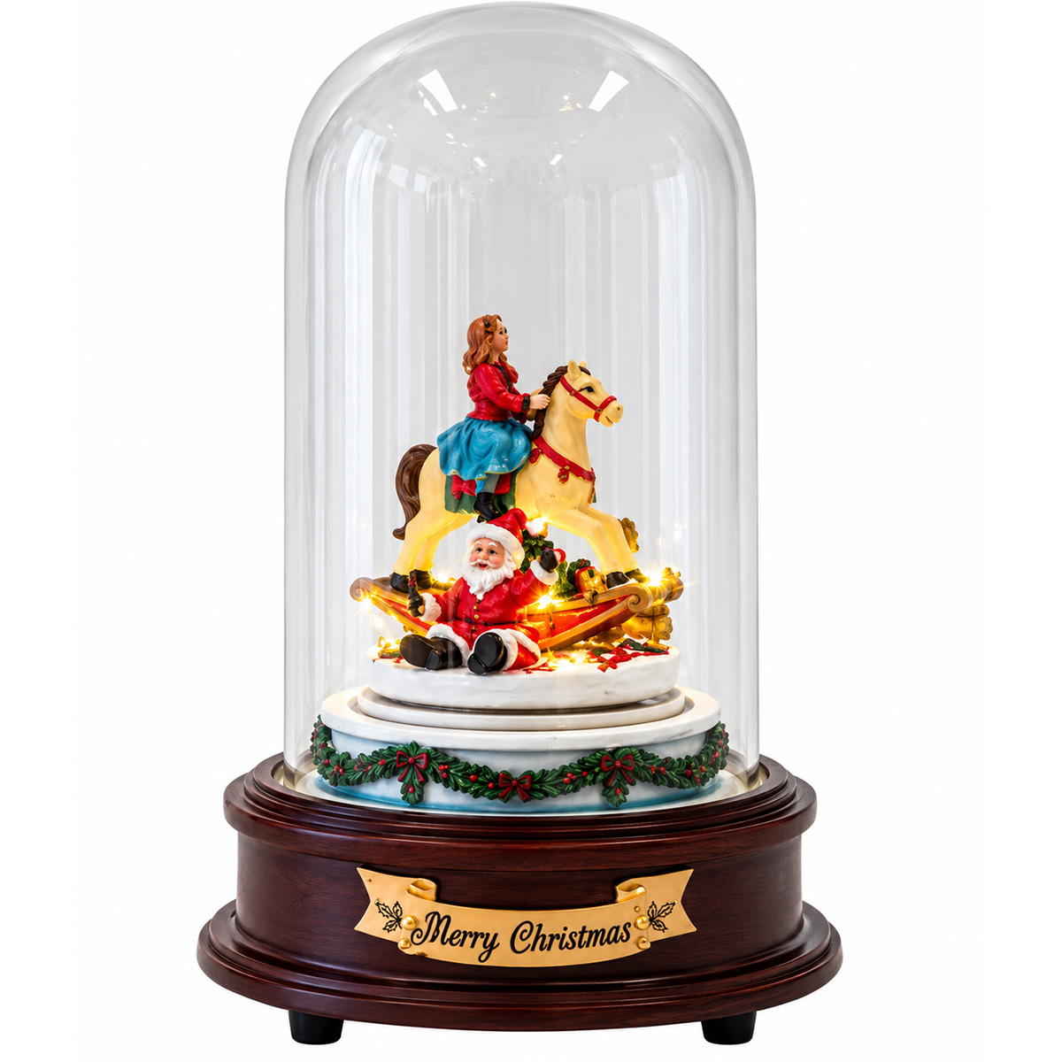 CHRISTMAS DECORATION IN GLASS DOME, BATTERY OPERATED, LED, WITH MUSIC AND MOTION, 13.5X13.5X20CM