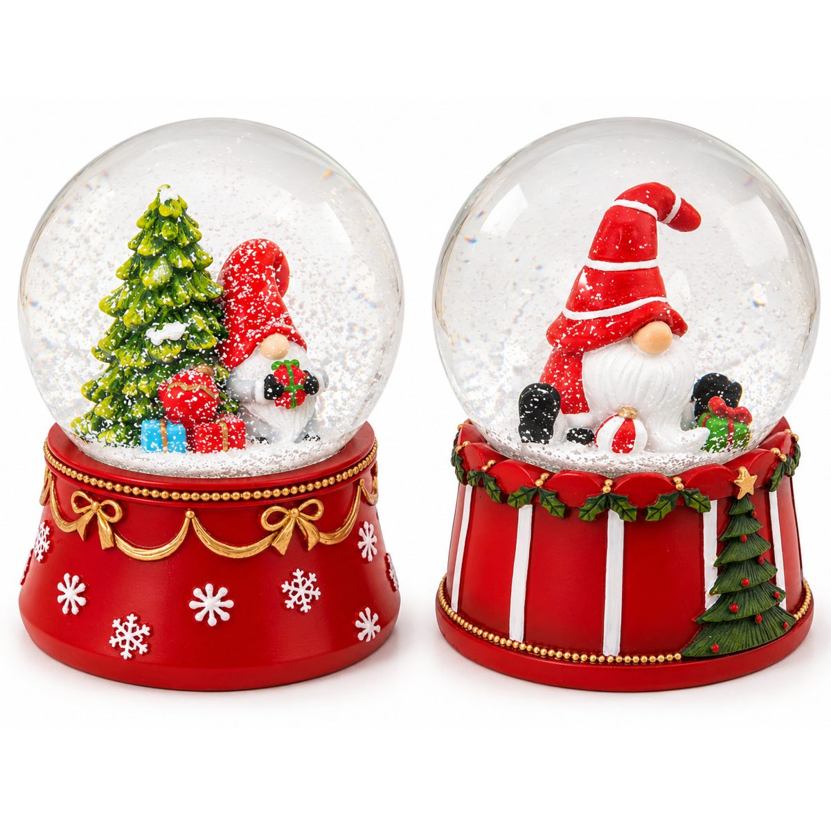 CHRISTMAS SNOW GLOBE GNOME ASSORTED DESIGNS 10CM