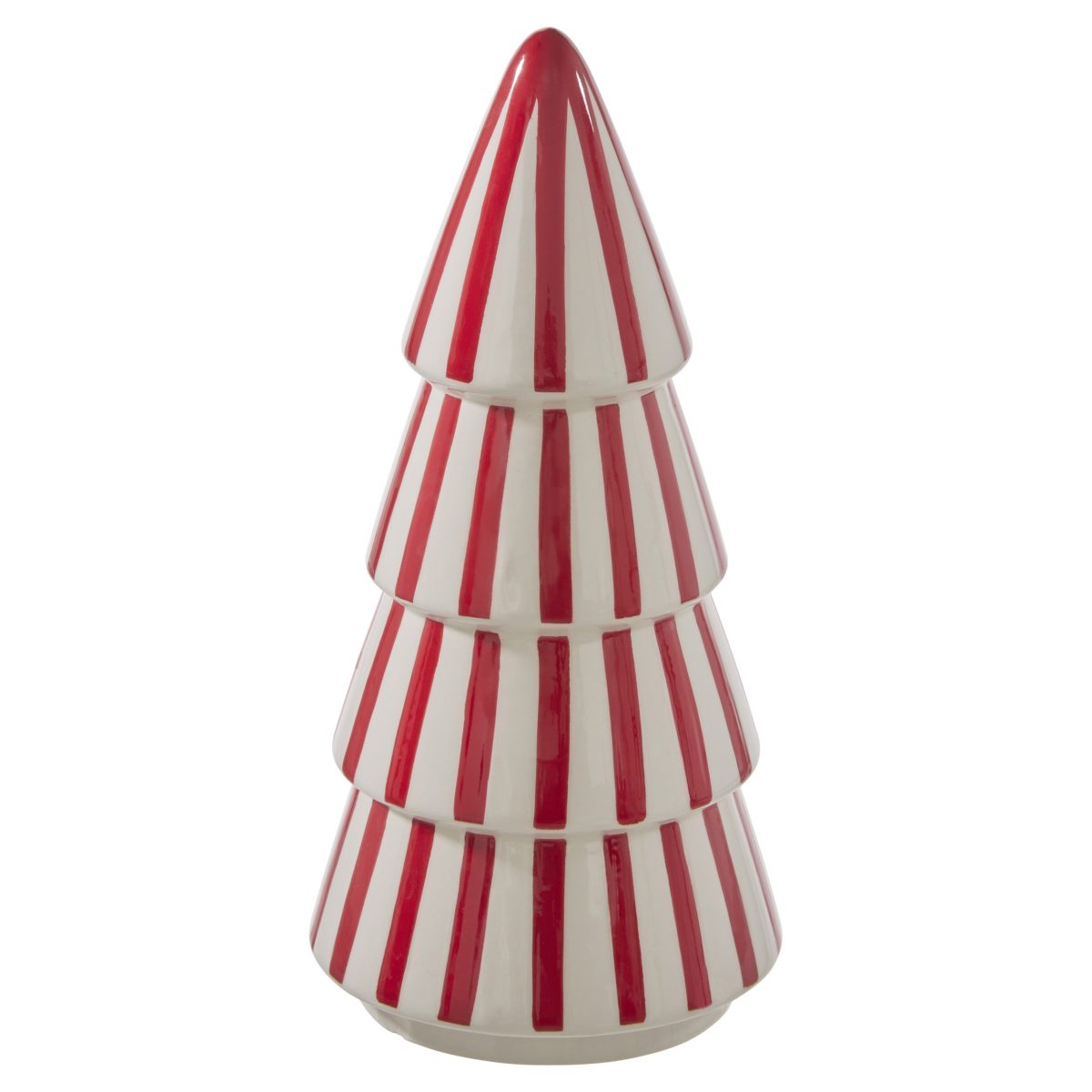 CERAMIC STRIPED CHRISTMAS TREE RED & WHITE 24CM