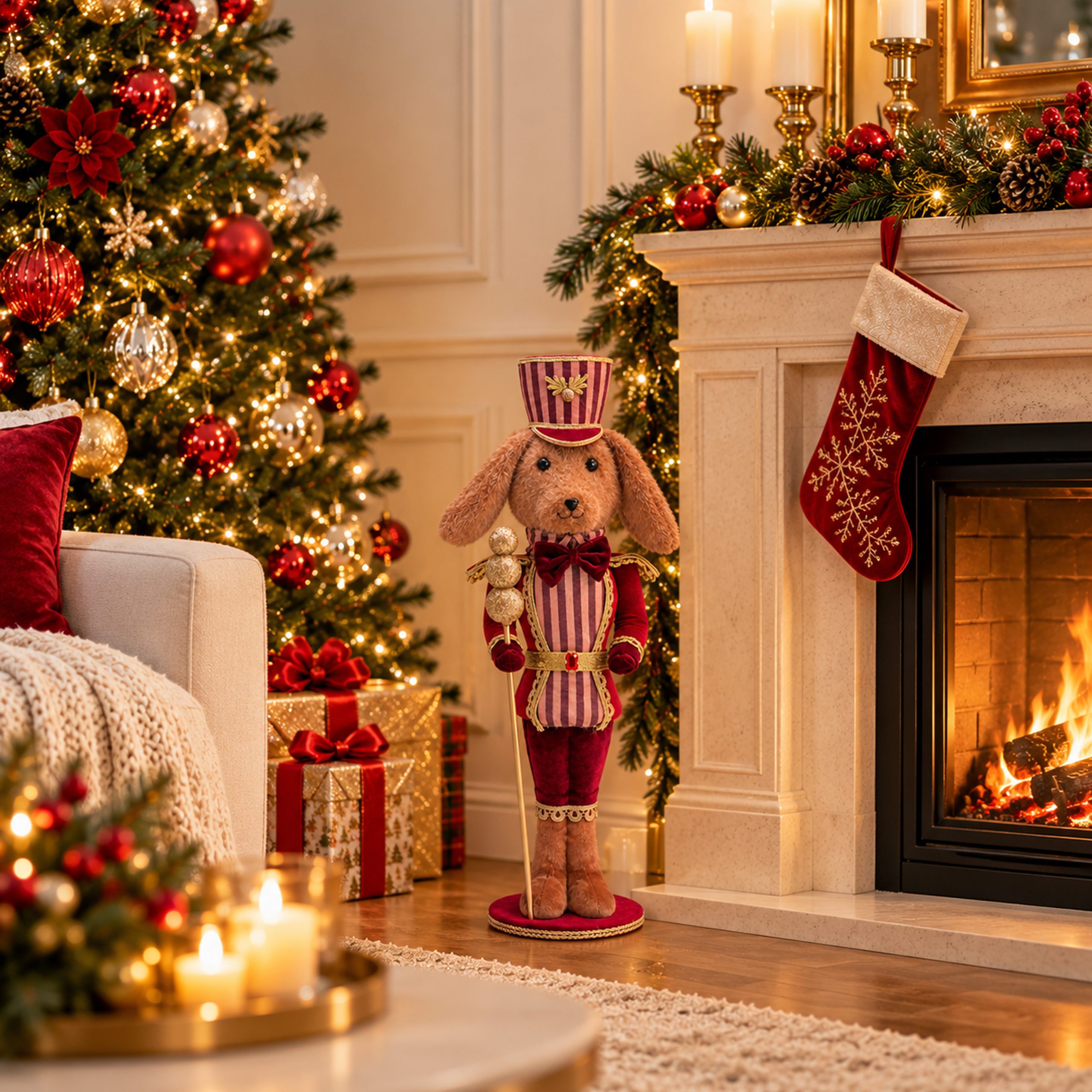 GUARD DOG FIGURE WITH BURGUNDY OUTFIT AND GOLD DETAILS 62CM - Image 2