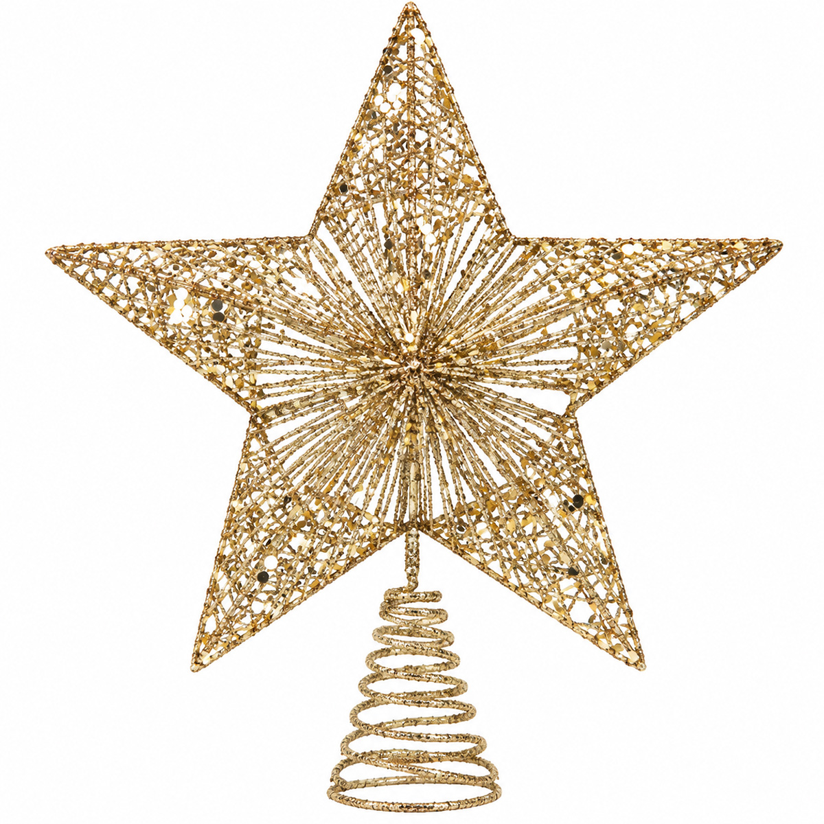 CHRISTMAS ILLUMINATED STAR TREE TOPPER WITH 20 WARM WHITE MINI LED LIGHTS, TIMER & ADAPTOR 30CM IP44