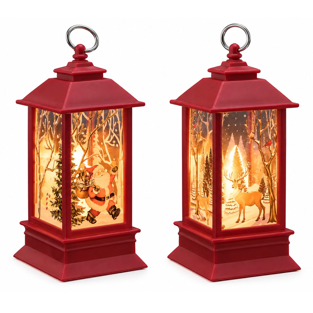 CHRISTMAS LANTERN PLASTIC RED IN 2 DESIGNS