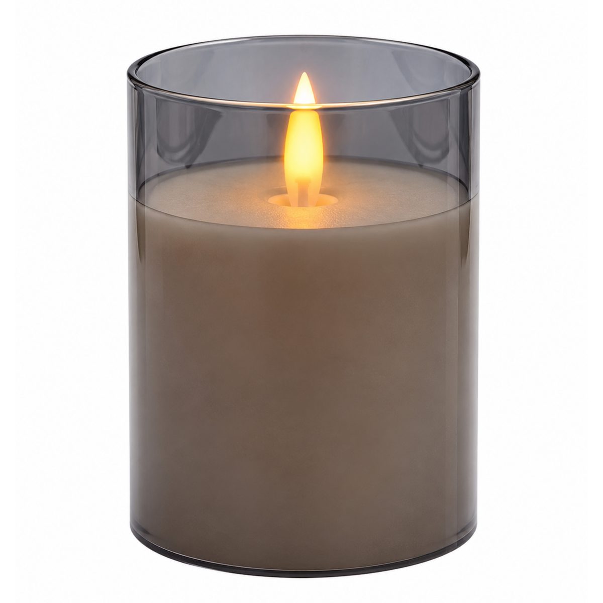 CHRISTMAS BATTERY CANDLE WITH MOVING FLAME, ANTHRACITE GLASS AND TIMER, OPERATED BY 2AA BATTERIES, IP20 7,5X10CM