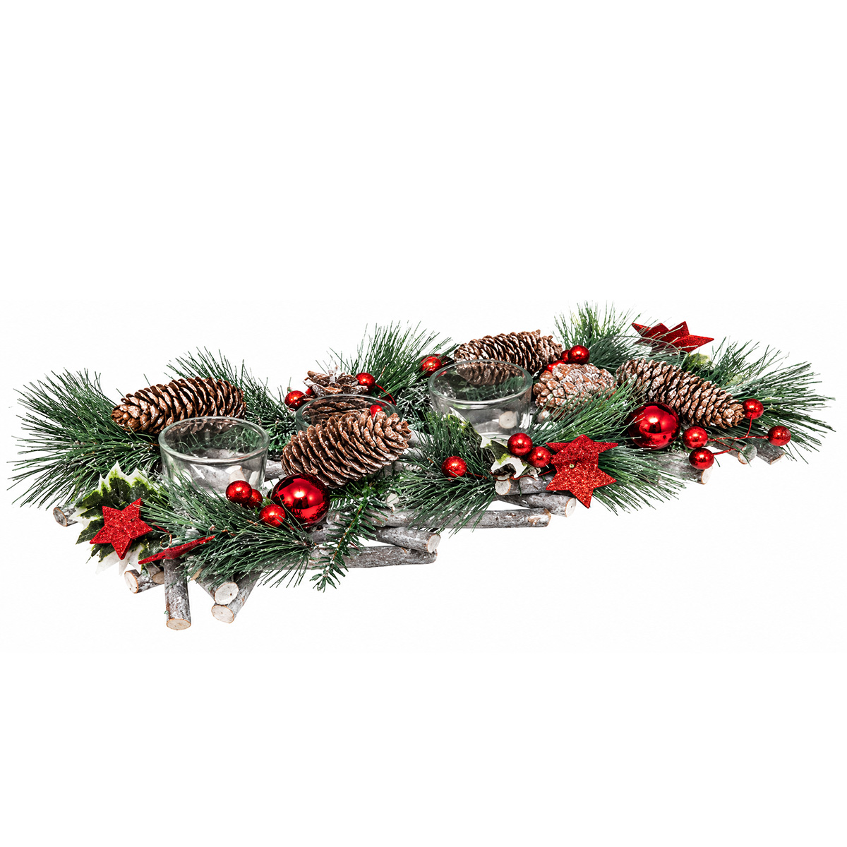 CHRISTMAS CANDLEHOLDER WITH 4-PLACE DECORATION H8CM