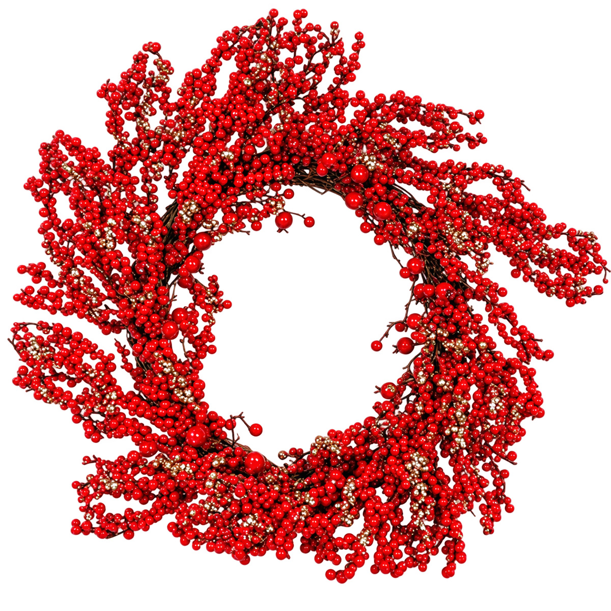 CHRISTMAS WREATH WITH RED & CHAMPAGNE BERRIES 65CM