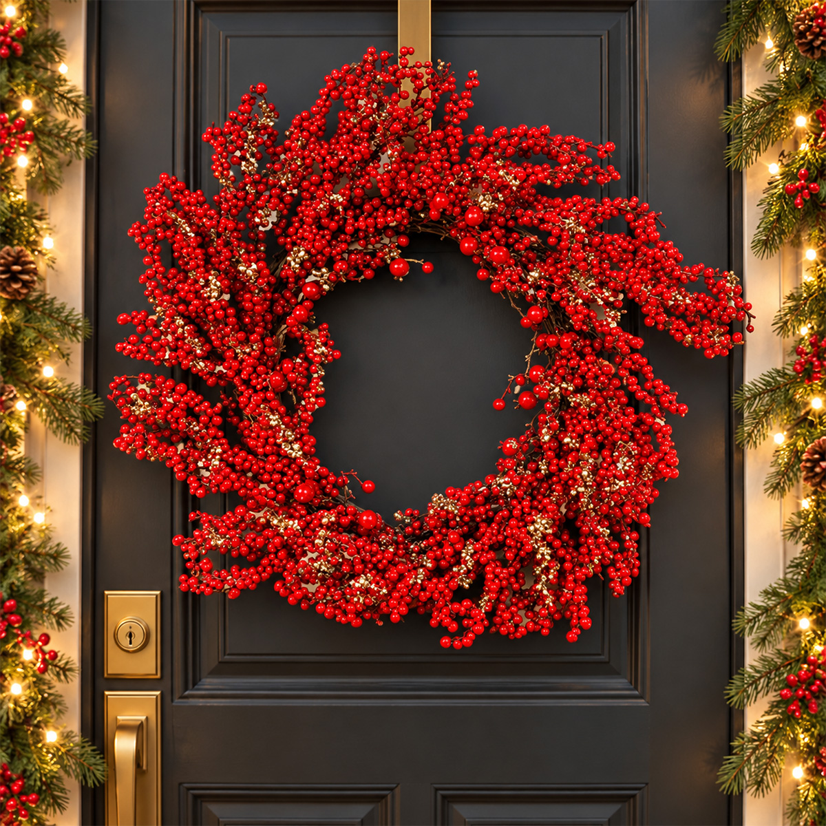 CHRISTMAS WREATH WITH RED & CHAMPAGNE BERRIES 65CM - Image 2