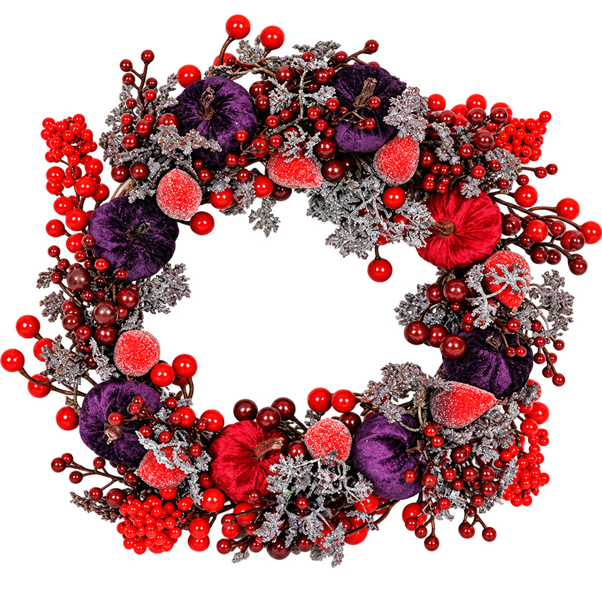 LUXURY CHRISTMAS WREATH WITH RED & CHAMPAGNE BERRIES 65CM