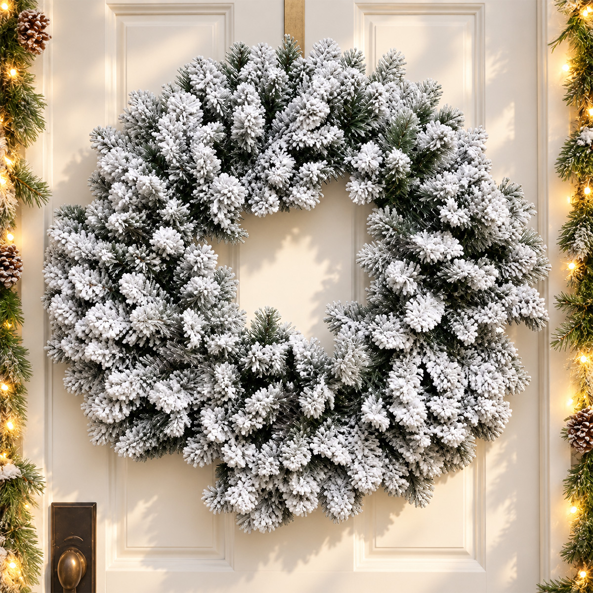 SNOW FLOCKED CHRISTMAS WREATH FROST SPARK PVC 75CM - Image 2