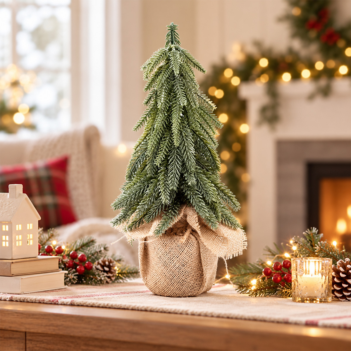 CHRISTMAS MINI TREE IN BURLAP POT 36CM - Image 5