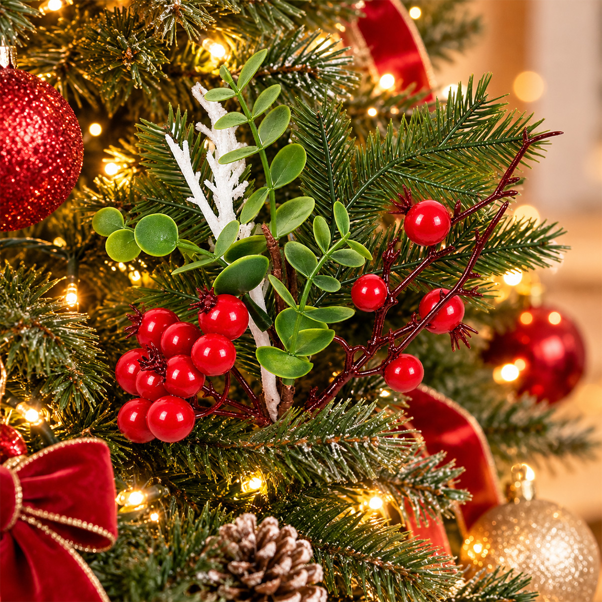 CHRISTMAS PICK WITH WHITE ANTLERS & RED BERRIES 25CM - Image 2