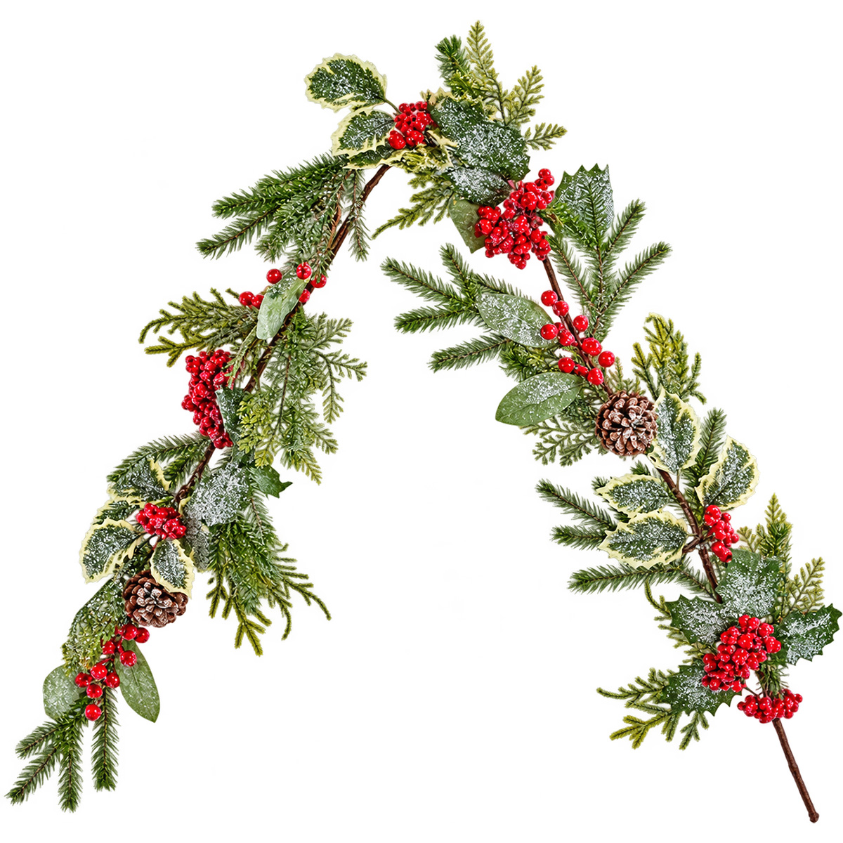 MIXED CHRISTMAS GARLAND WITH LEAVES & BERRIES 150CM - Image 3