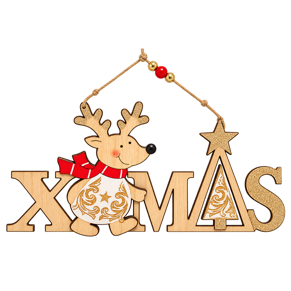 WOODEN PENDANT ''XMAS'' WITH REINDEER 26X29.5X0.5CM