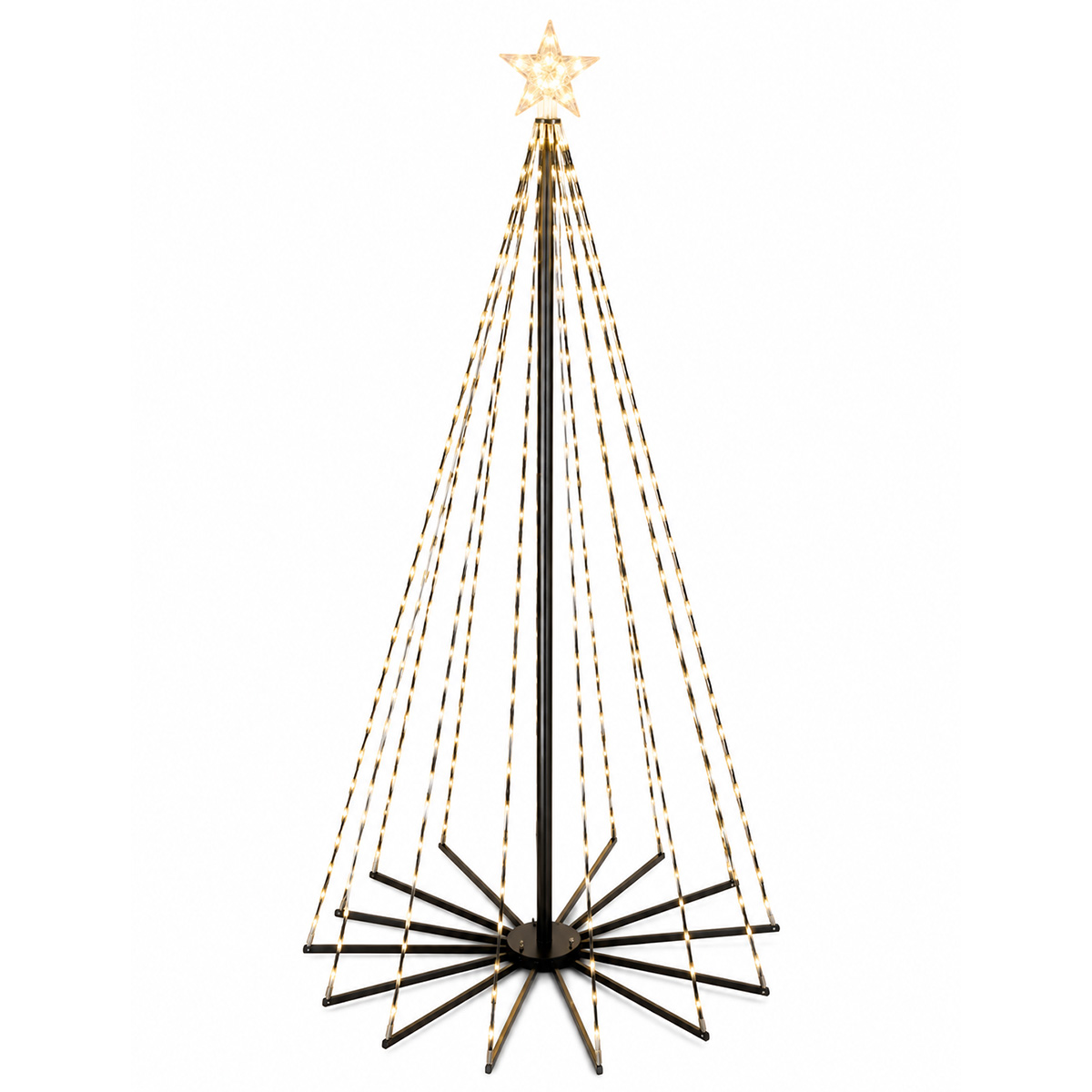 CHRISTMAS TREE ILLUMINATED WITH STAR TOP 180CM, 31V TRANSFORMER, FOLDABLE BASE, 505 MINI LED MILK, BLACK PLATE COPPER CABLE, WARM WHITE LED, EXTENSION SUPPLY 5M, IP44
