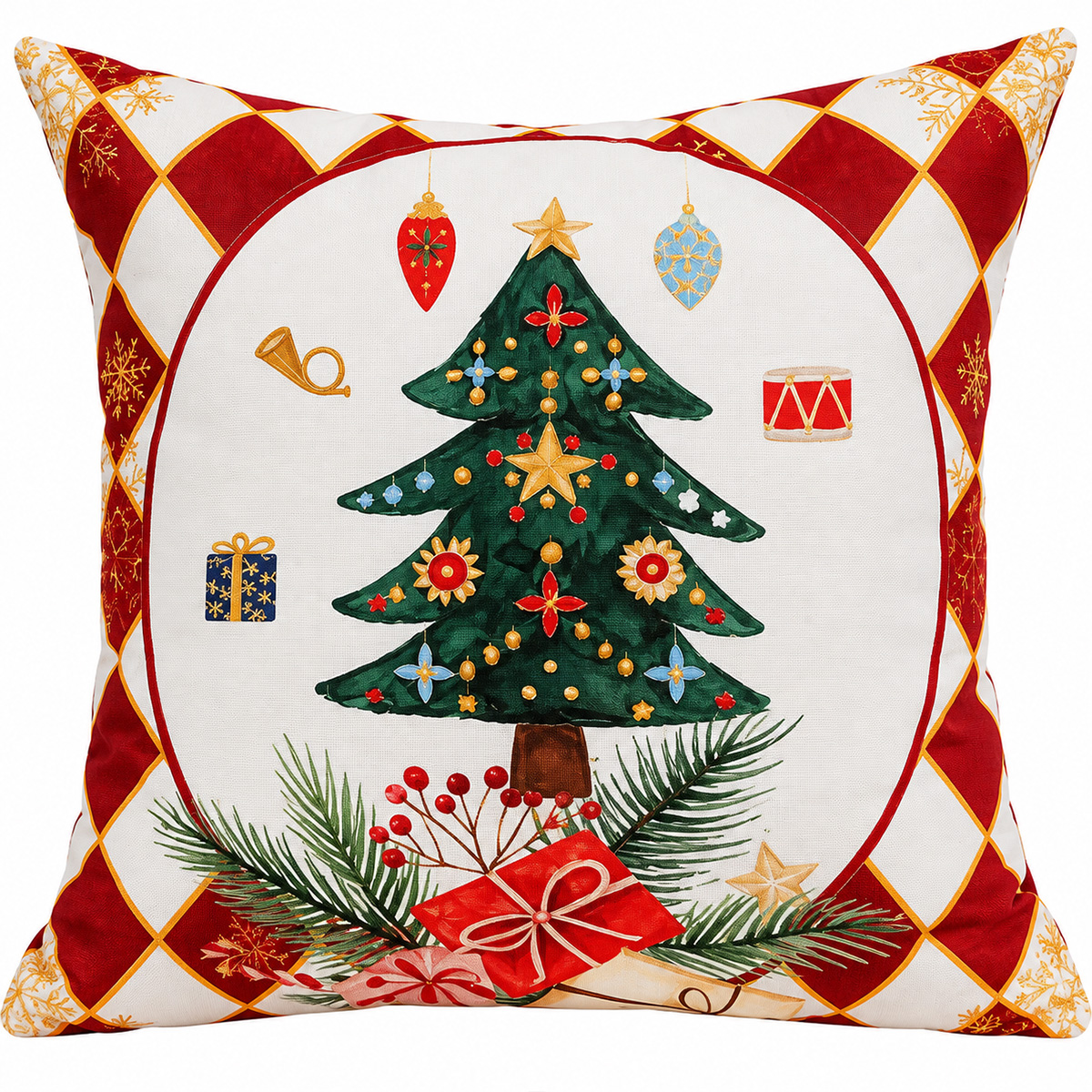 CHRISTMAS PILLOW WITH DECORATED TREE 45X45CM